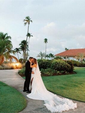 Elegant White Organza Cathedral Wedding Veil with Long Train by Oliva Oceana